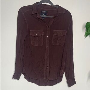 American Eagle Burgundy Brown Button Up Shirt